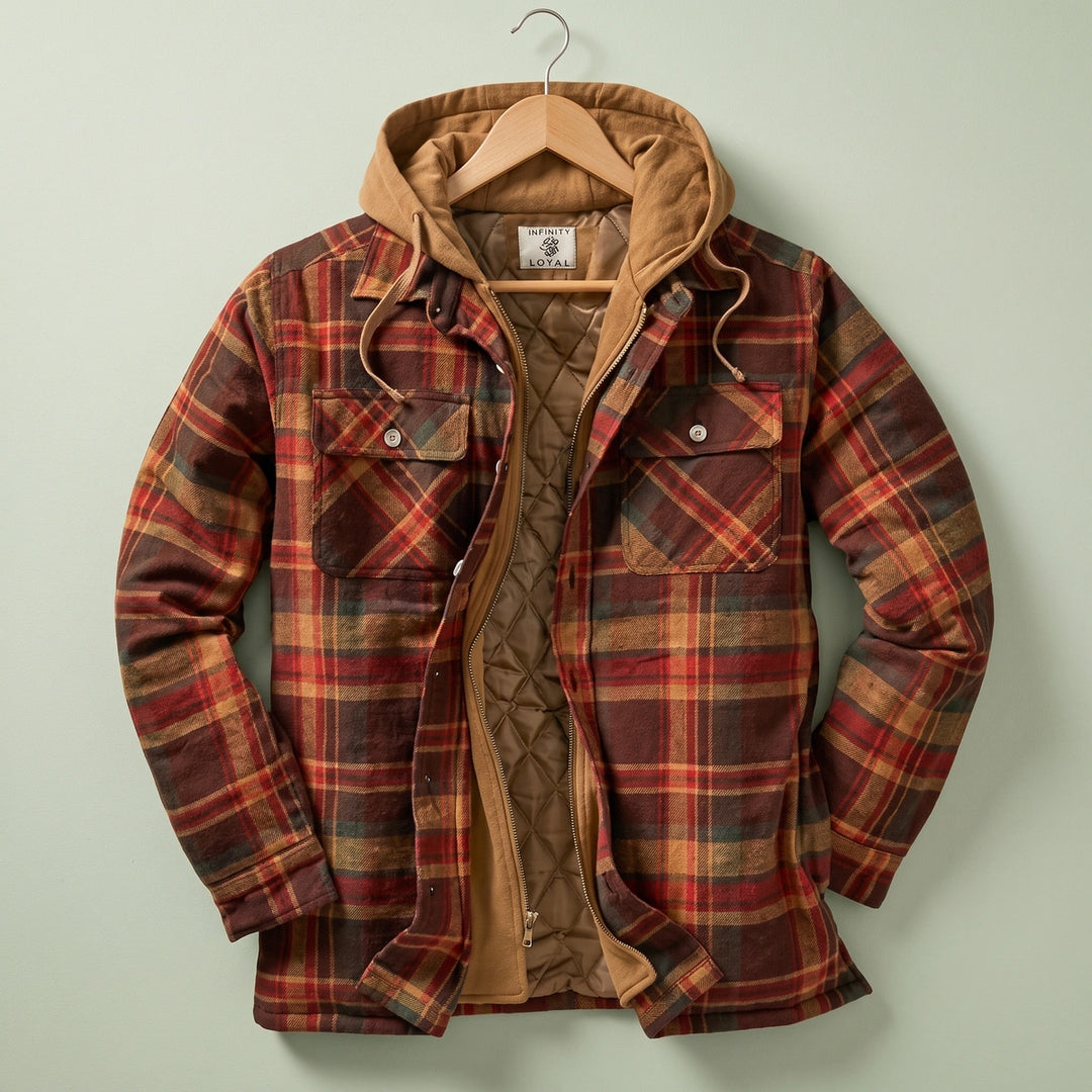Octavius Quilted Lined Plaid Flannel Hooded Jacket - Red