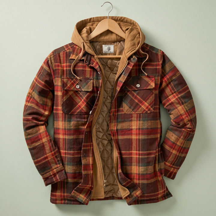 Octavius Quilted Lined Plaid Flannel Hooded Jacket - Red