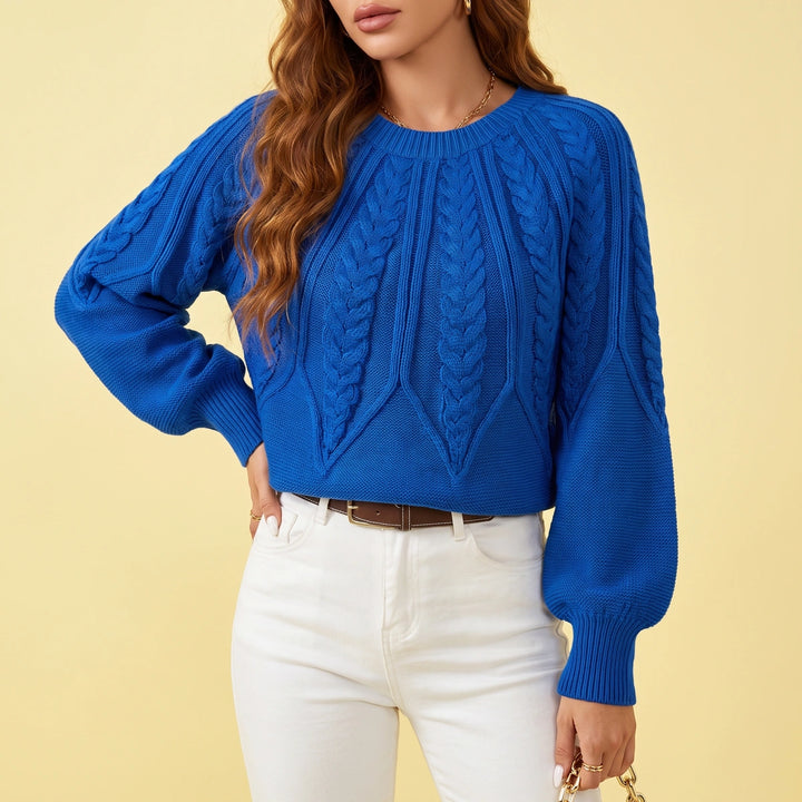 Ophelia Cable Knit Balloon Sleeve Sweater - Blue