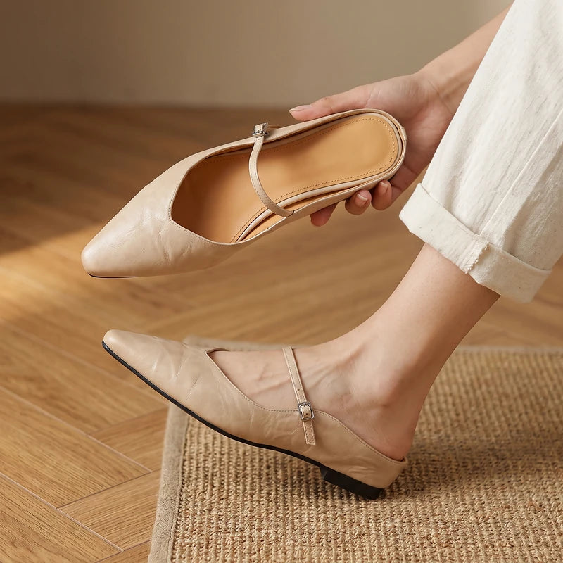 Maribel Women's Leather Mary Jane Mules - Beige