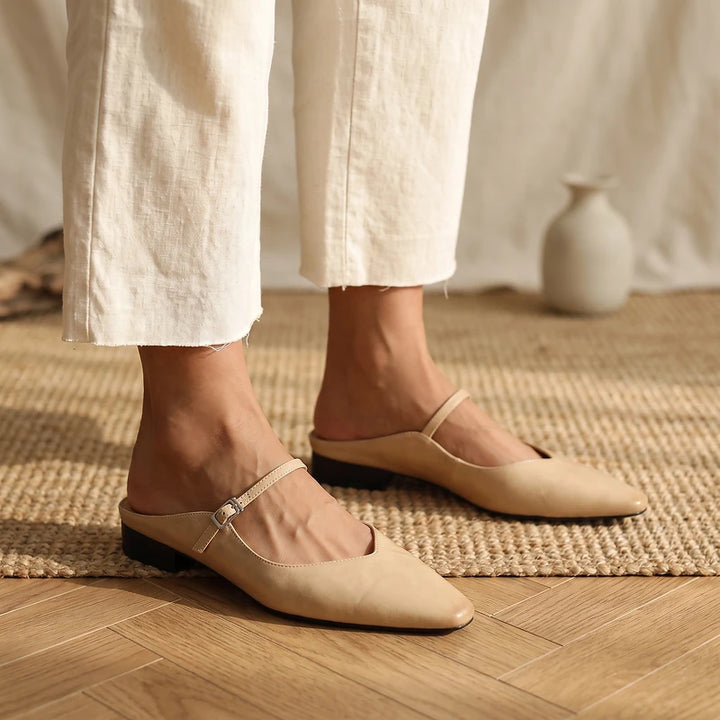 Maribel Women's Leather Mary Jane Mules - Beige