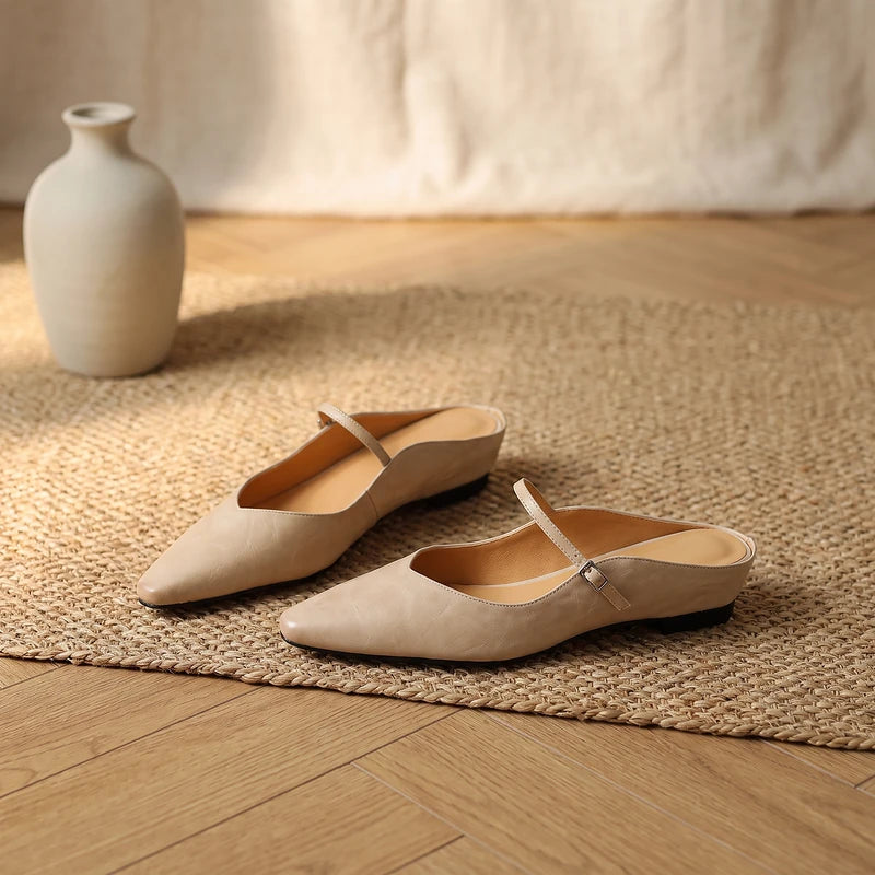 Maribel Women's Leather Mary Jane Mules - Beige