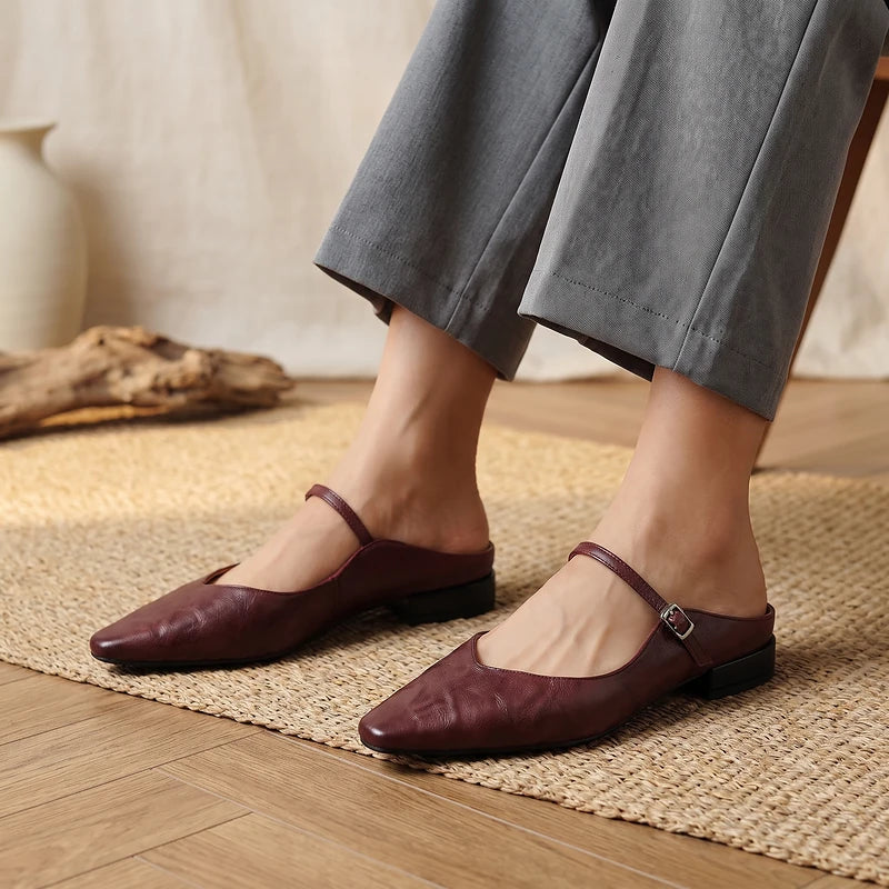 Maribel Women's Leather Mary Jane Mules - Maroon