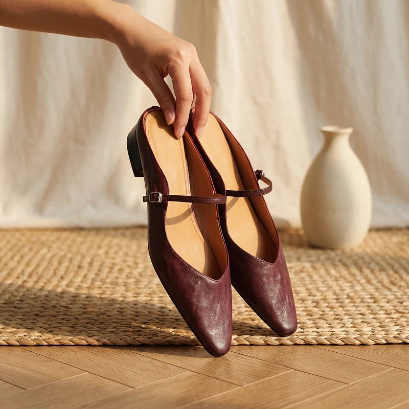 Maribel Women's Leather Mary Jane Mules - Maroon