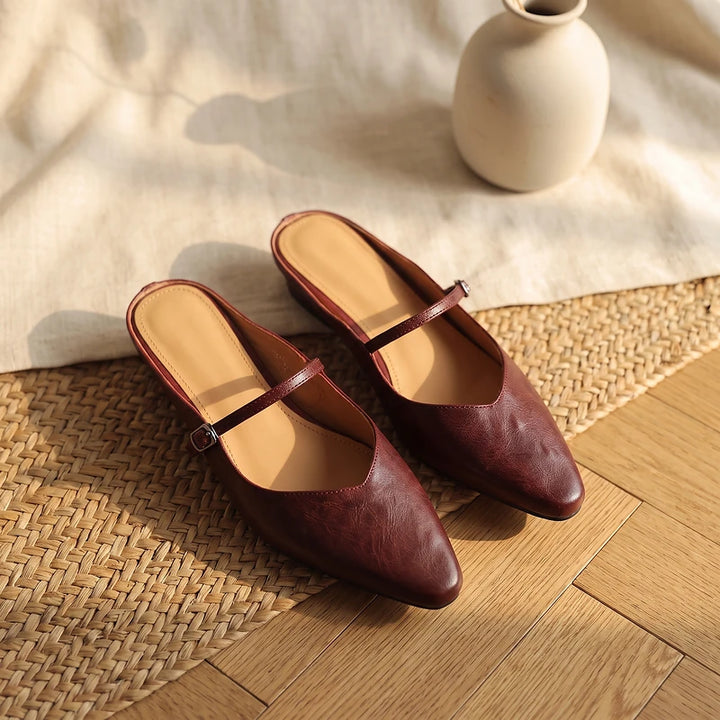 Maribel Women's Leather Mary Jane Mules - Maroon