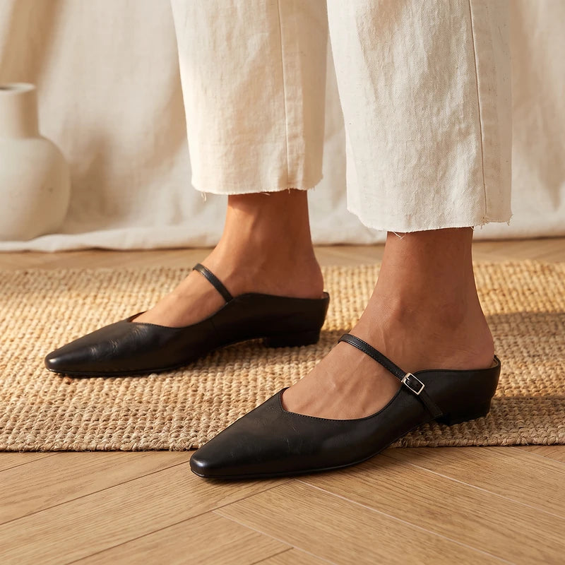 Maribel Women's Leather Mary Jane Mules - Black