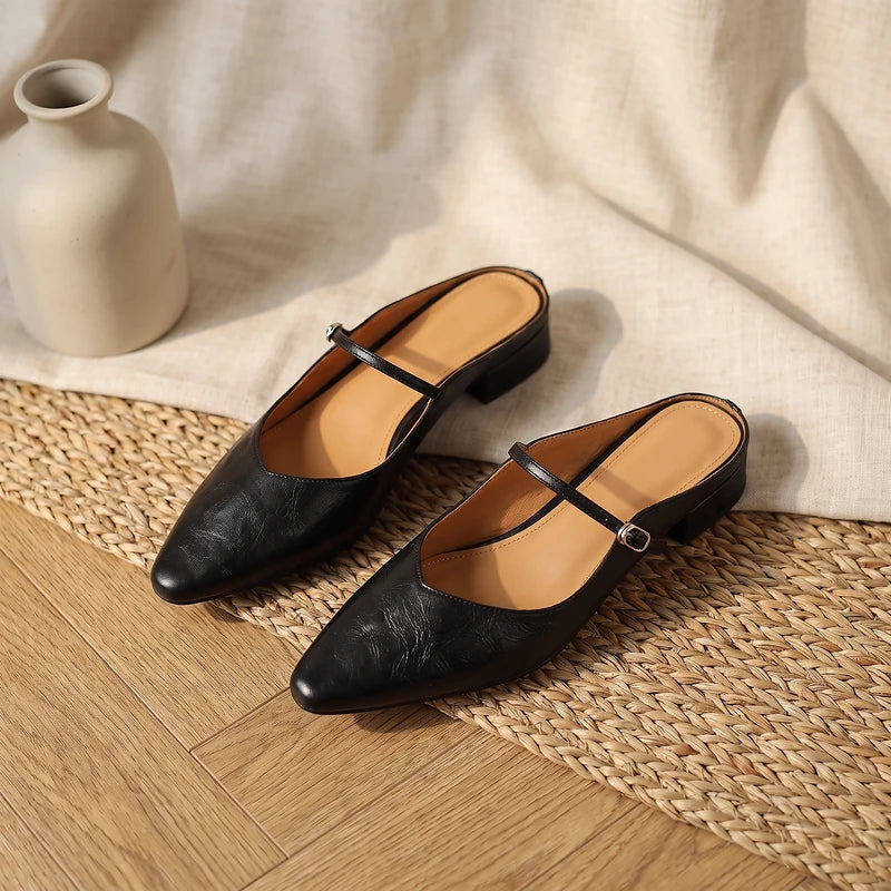 Maribel Women's Leather Mary Jane Mules - Black