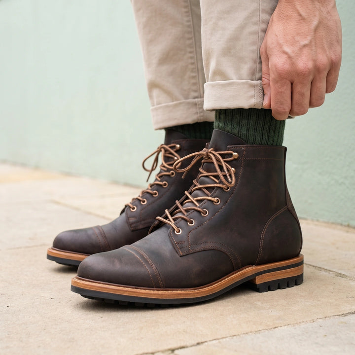 Oswald Vegan Leather Cap Toe Lace Up Boots - Black