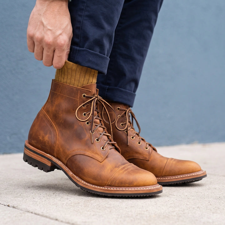 Oswald Vegan Leather Cap Toe Lace Up Boots - Brown