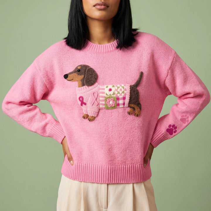 Penelope Dachshund Patchwork Sweater - Pink