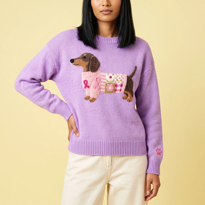Penelope Dachshund Patchwork Sweater - Purple