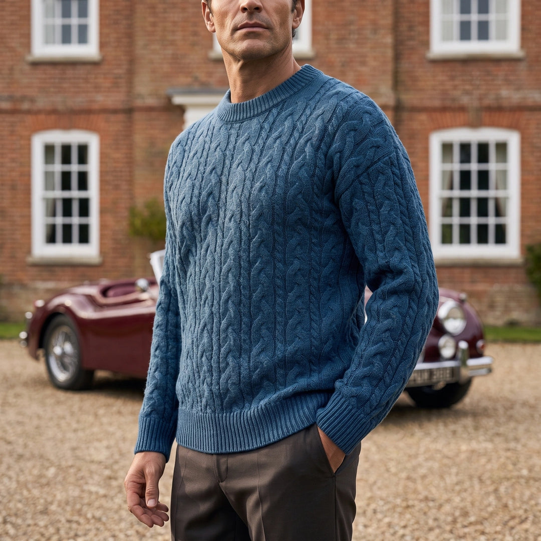 Percival Cable Knit Wool Blend Sweater - Navy Blue