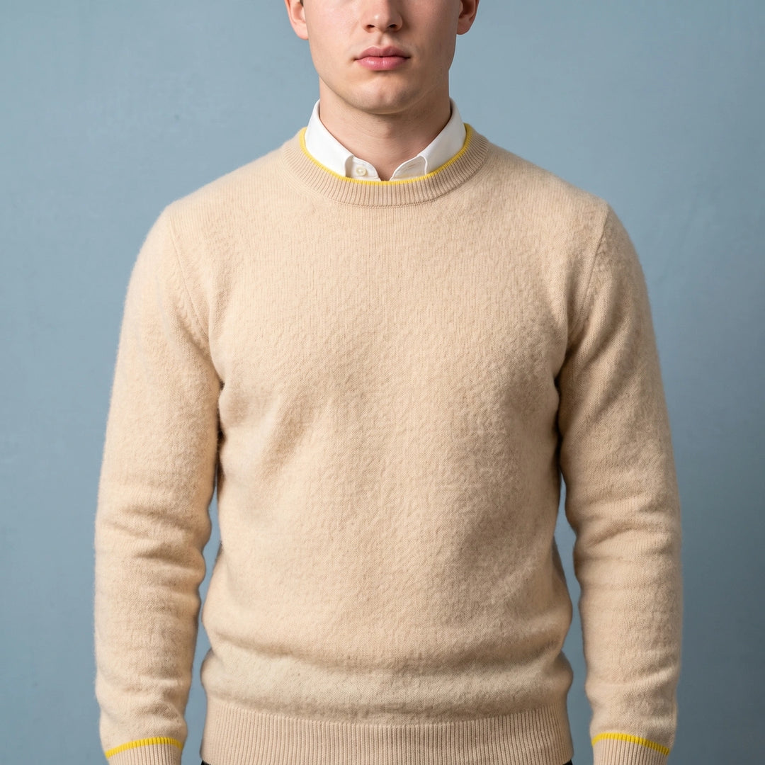 Percy Brushed Cashmere Contrast Tipped Crew Sweater - Beige
