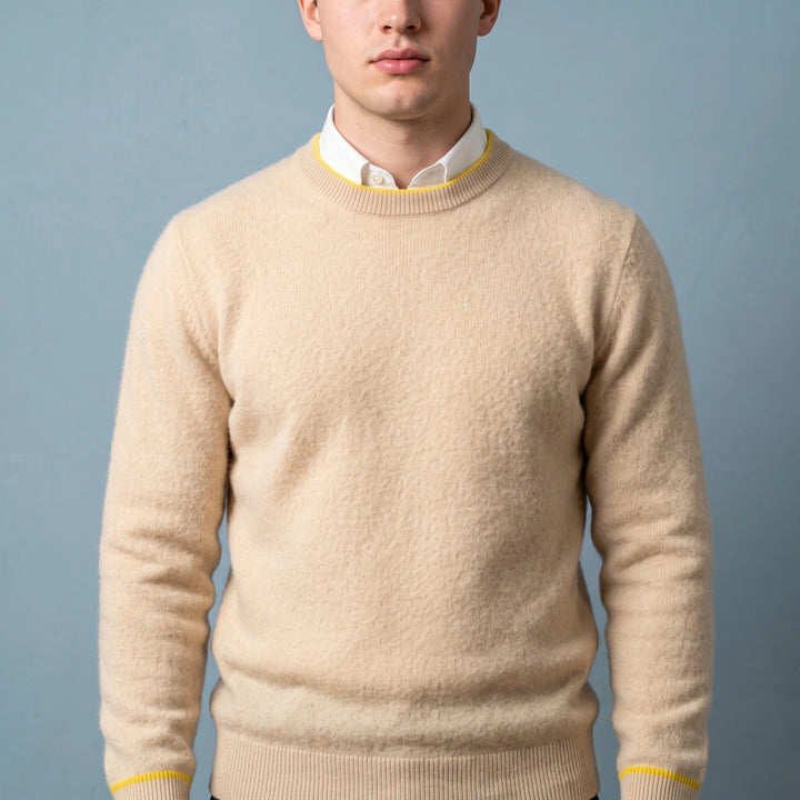 Percy Brushed Cashmere Contrast Tipped Crew Sweater - Beige