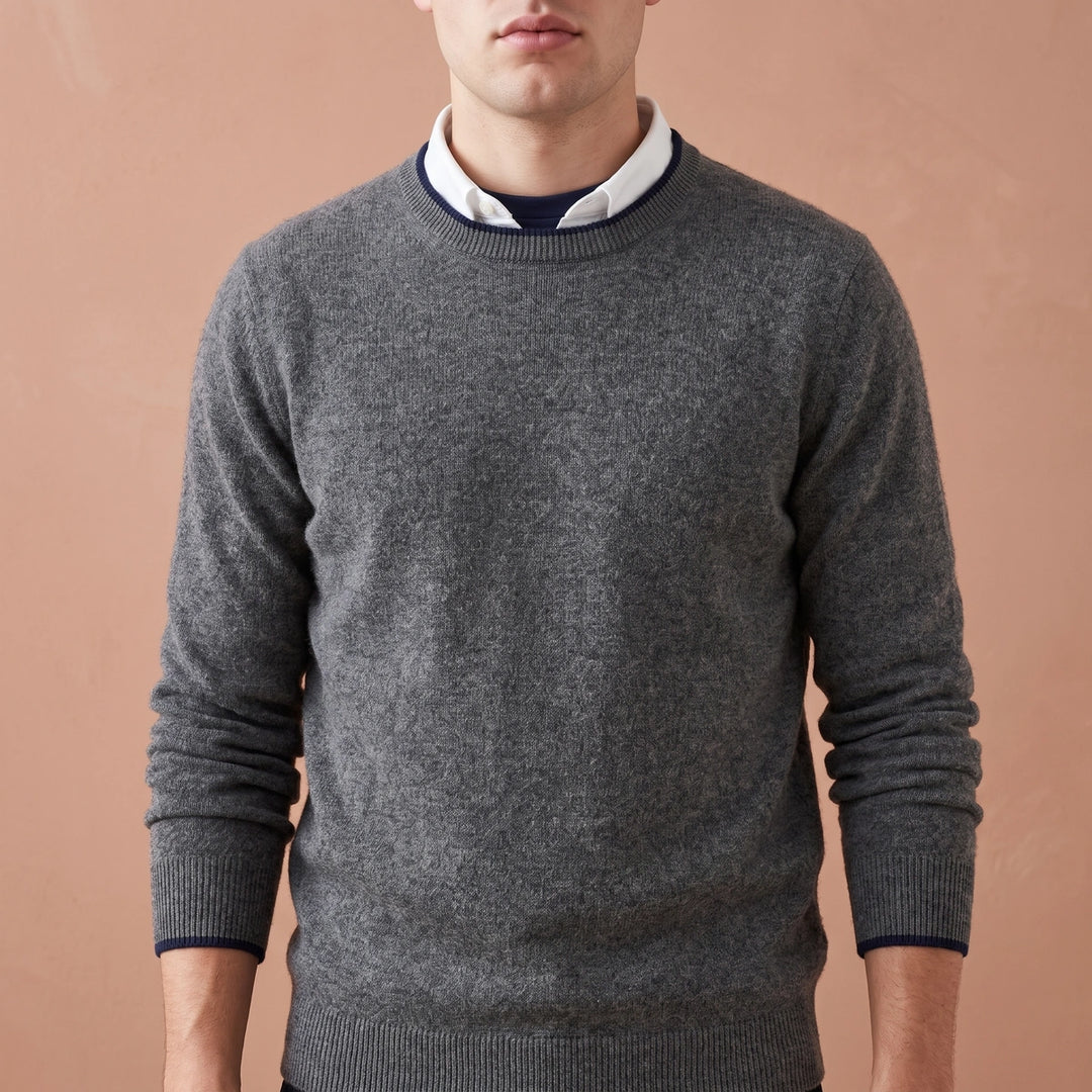 Percy Brushed Cashmere Contrast Tipped Crew Sweater - Dark Gray