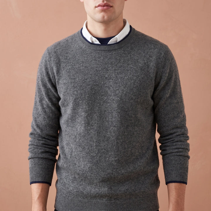 Percy Brushed Cashmere Contrast Tipped Crew Sweater - Dark Gray