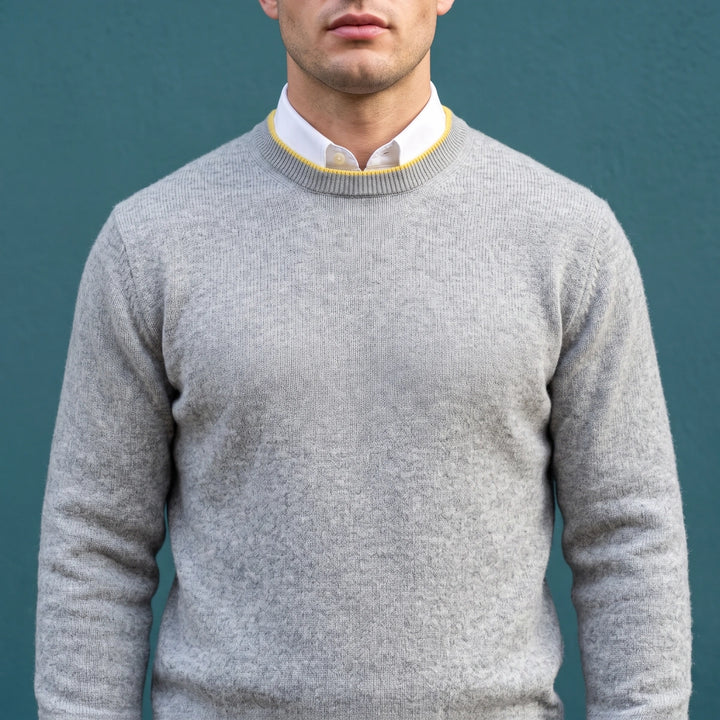 Percy Brushed Cashmere Contrast Tipped Crew Sweater - Light Gray