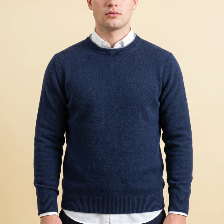 Percy Brushed Cashmere Contrast Tipped Crew Sweater - Navy Blue
