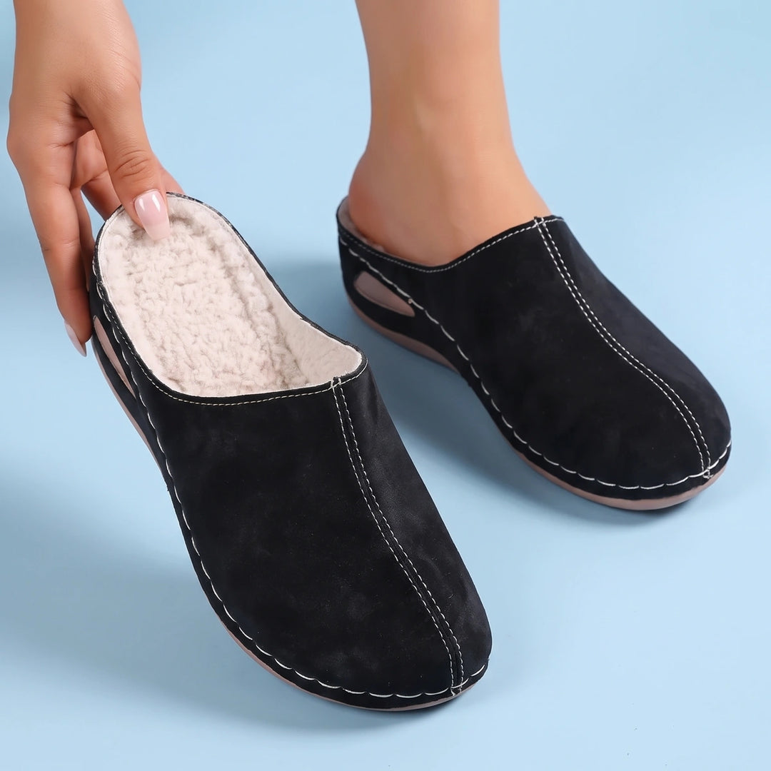 Priya Fur Lined Orthopedic Arch Support Mule Clogs - Black