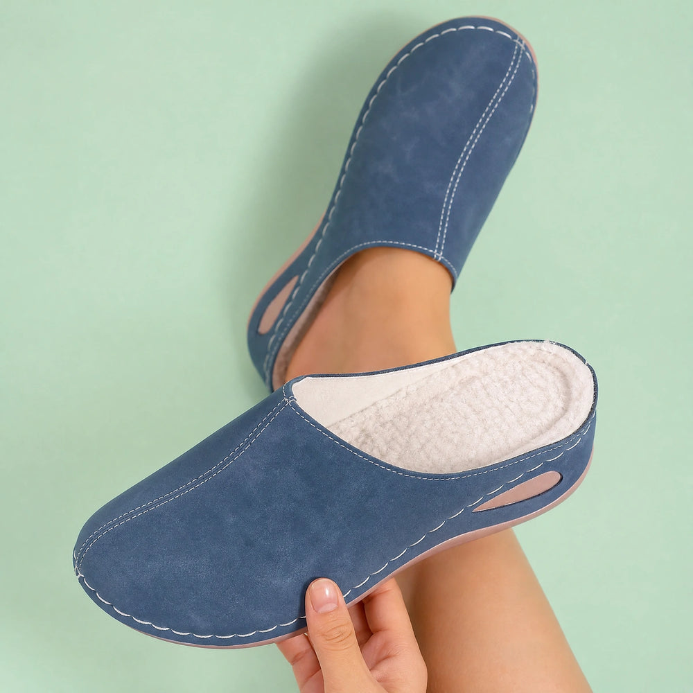 Priya Fur Lined Orthopedic Arch Support Mule Clogs - Blue