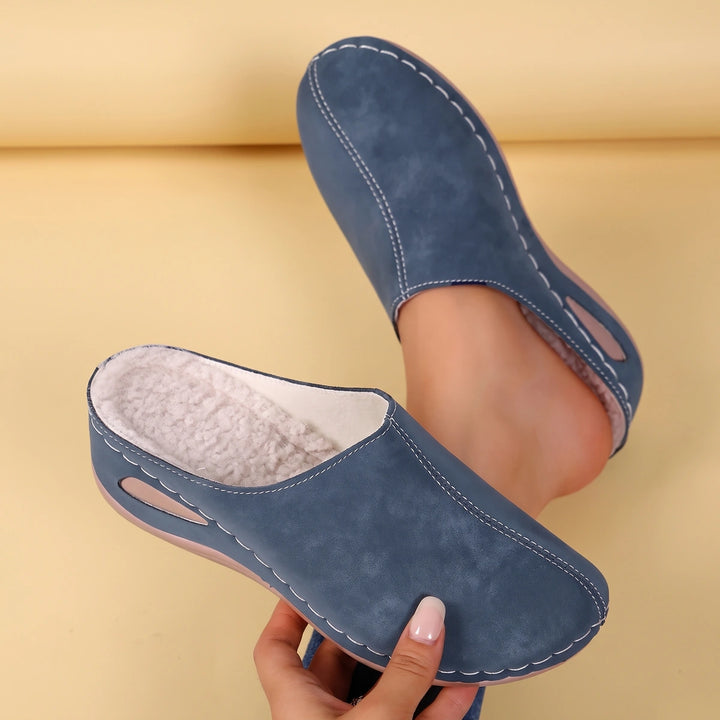 Priya Fur Lined Orthopedic Arch Support Mule Clogs - Blue