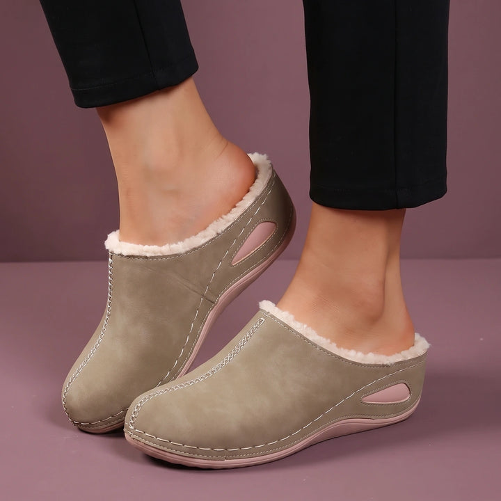Priya Fur Lined Orthopedic Arch Support Mule Clogs - Brown