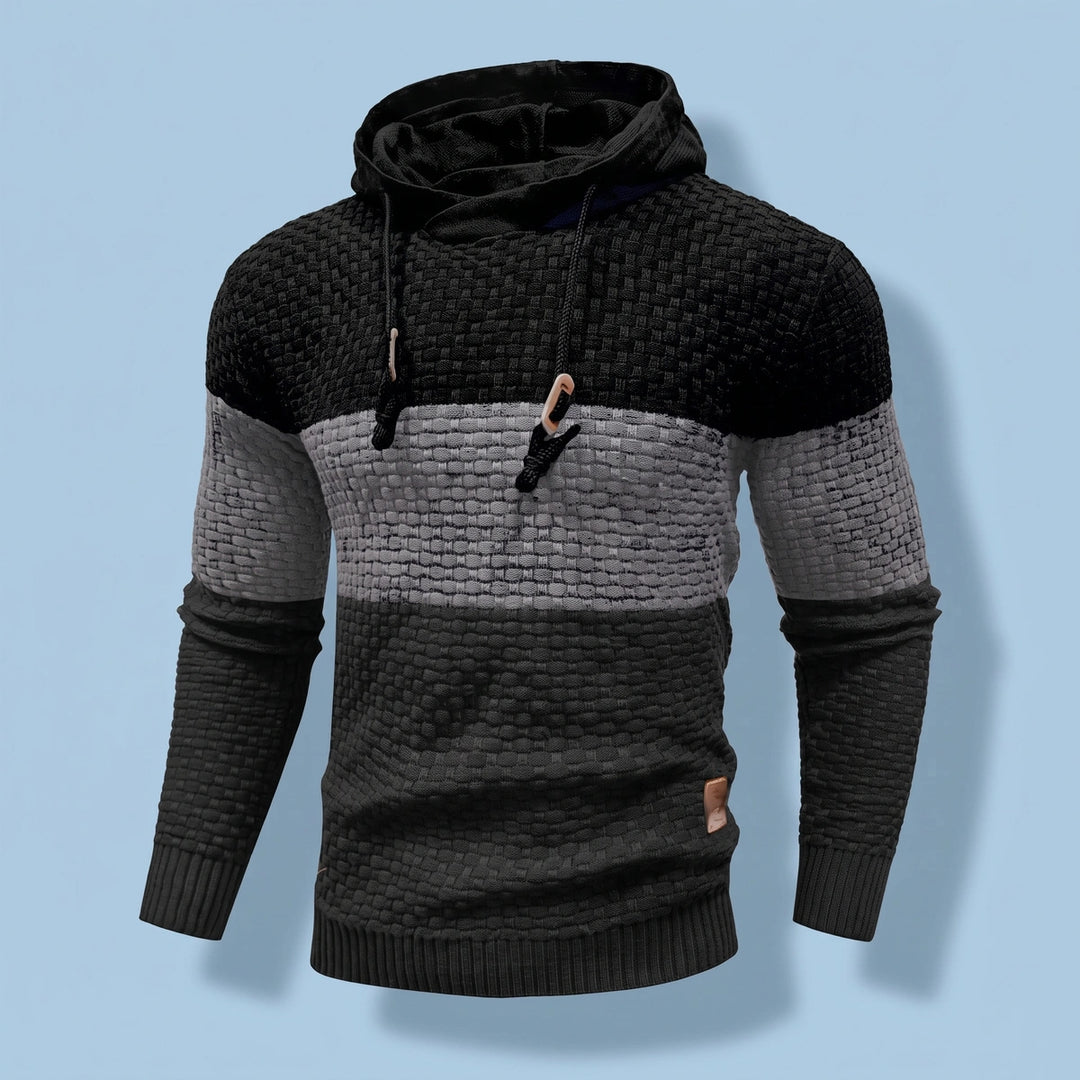 Quincy Color Block Knit Hoodie - Black