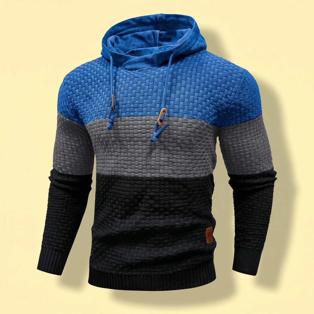 Quincy Color Block Knit Hoodie - Blue