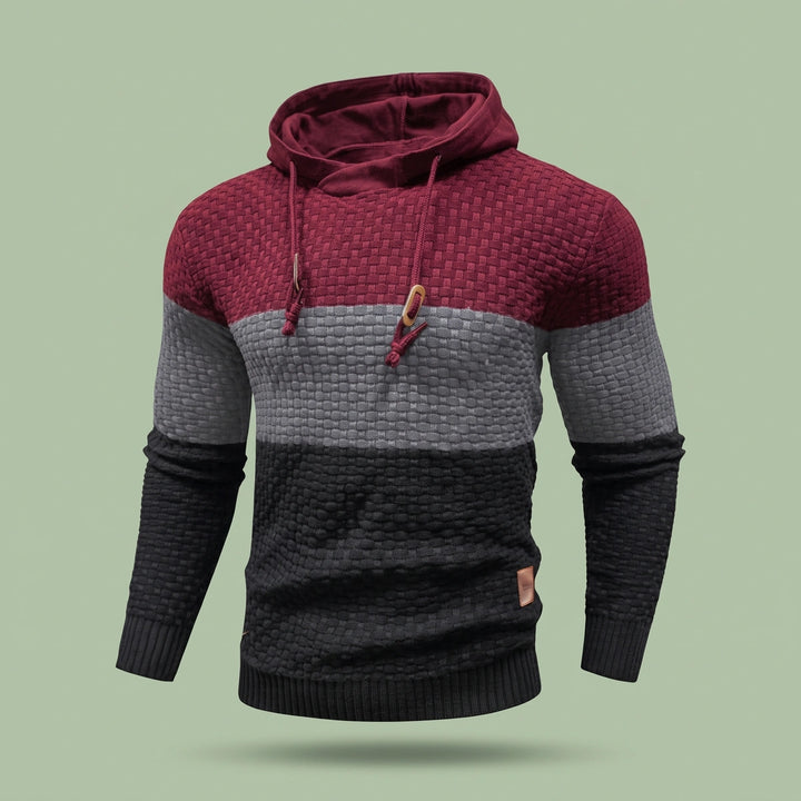 Quincy Color Block Knit Hoodie - Red
