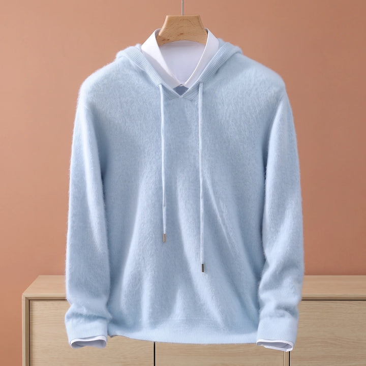 Raffael Fluffy Cashmere Knit Hooded Sweater - Blue