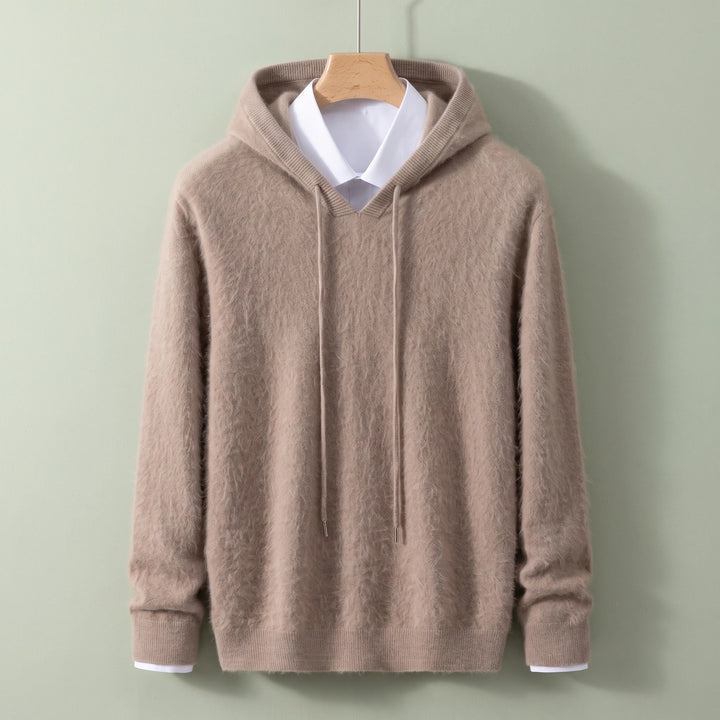 Raffael Fluffy Cashmere Knit Hooded Sweater - Brown
