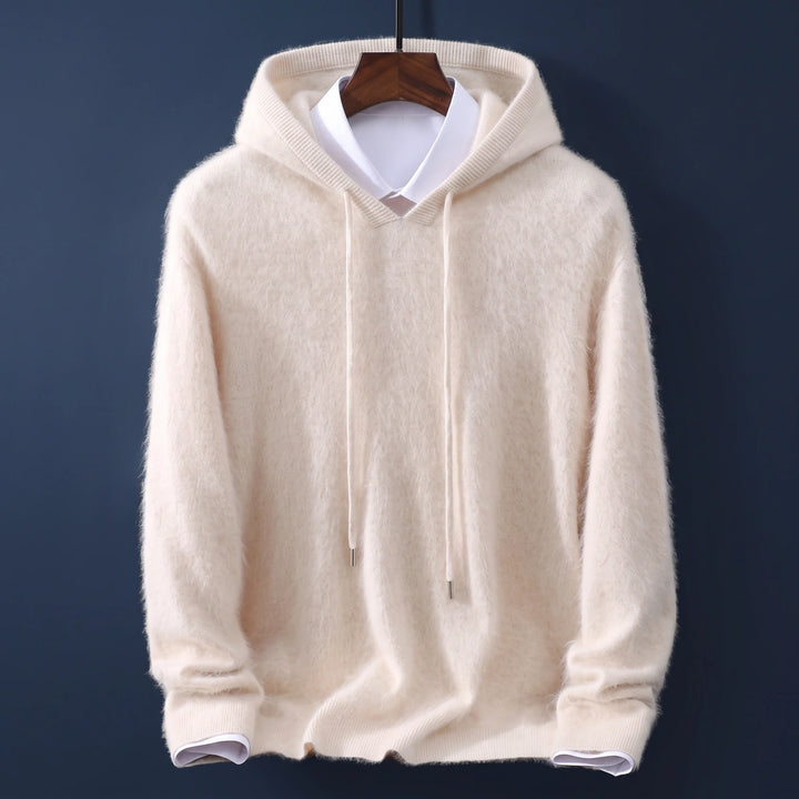 Raffael Fluffy Cashmere Knit Hooded Sweater - Cream