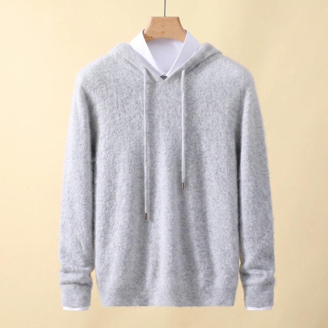 Raffael Fluffy Cashmere Knit Hooded Sweater - Gray