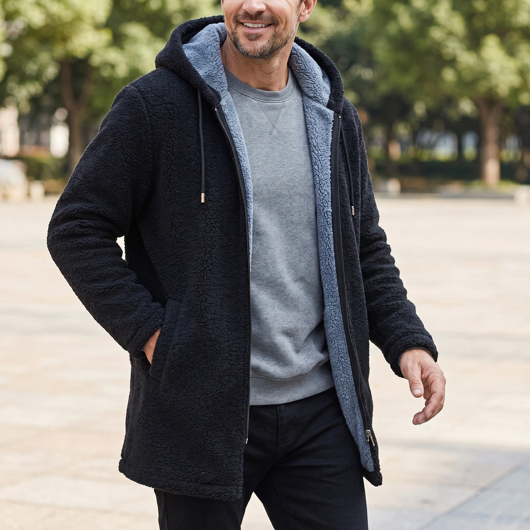 Randolph Sherpa Lined Longline Hooded Zip Jacket - Black