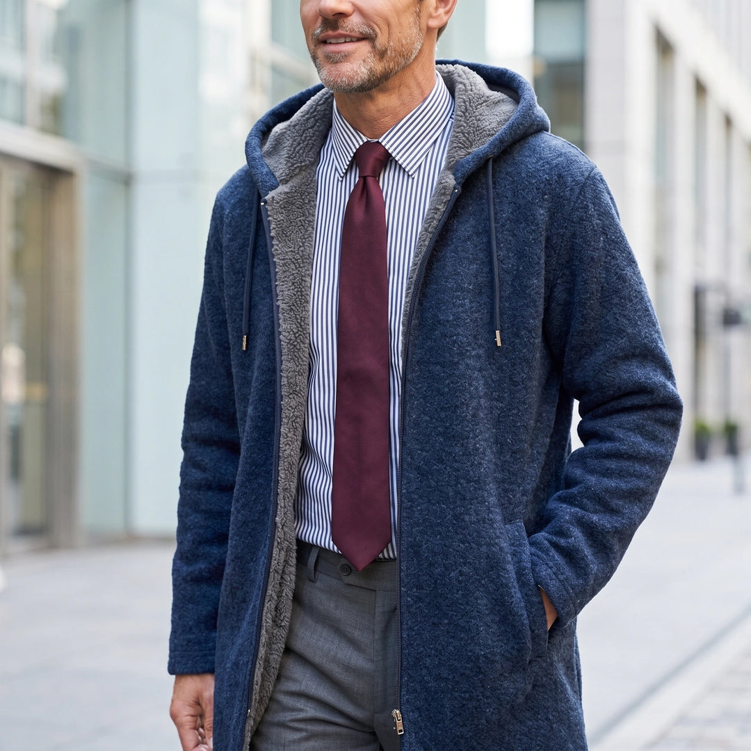 Randolph Sherpa Lined Longline Hooded Zip Jacket - Blue
