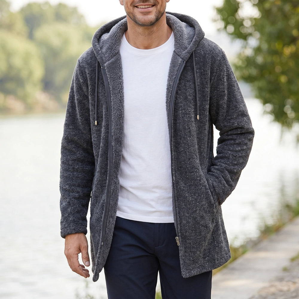 Randolph Sherpa Lined Longline Hooded Zip Jacket - Dark Gray