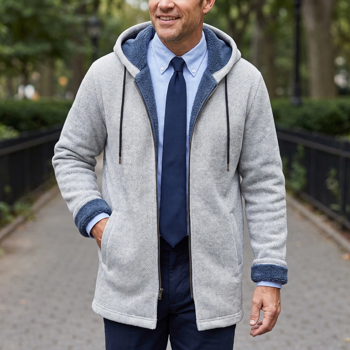 Randolph Sherpa Lined Longline Hooded Zip Jacket - Gray