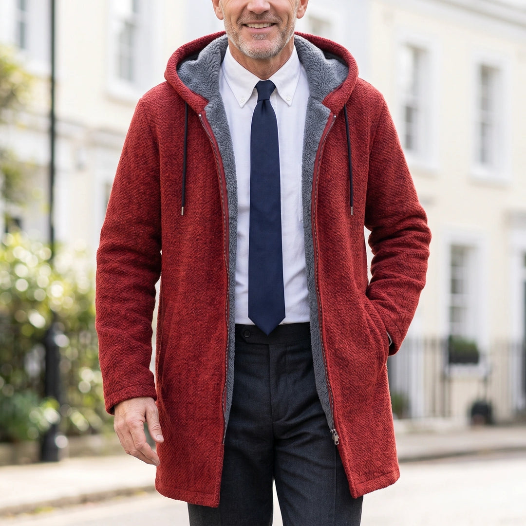 Randolph Sherpa Lined Longline Hooded Zip Jacket - Red