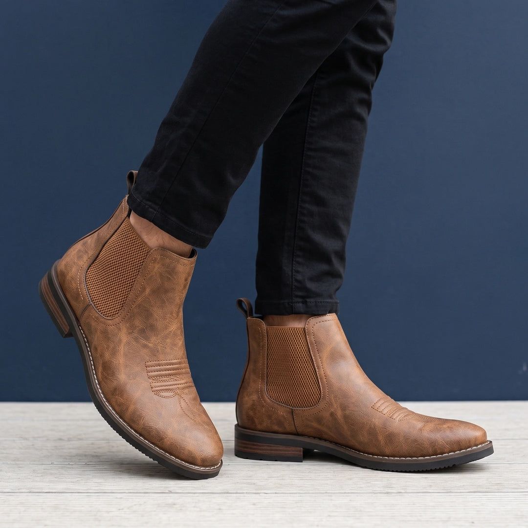 Raoul Vegan Leather Western Stitch Chelsea Boots - Brown