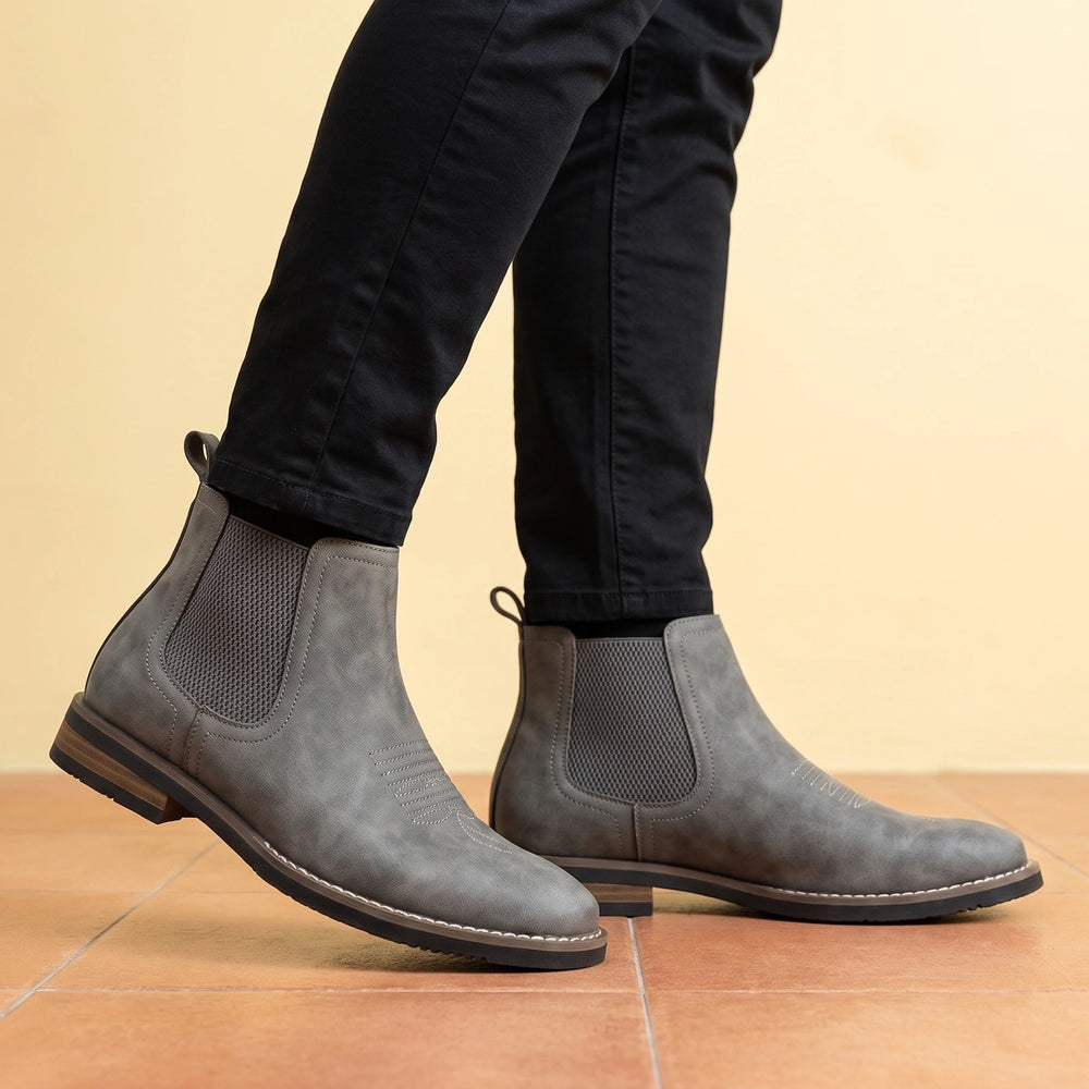 Raoul Vegan Leather Western Stitch Chelsea Boots - Gray