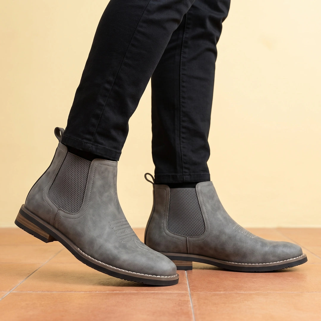 Raoul Vegan Leather Western Stitch Chelsea Boots - Gray