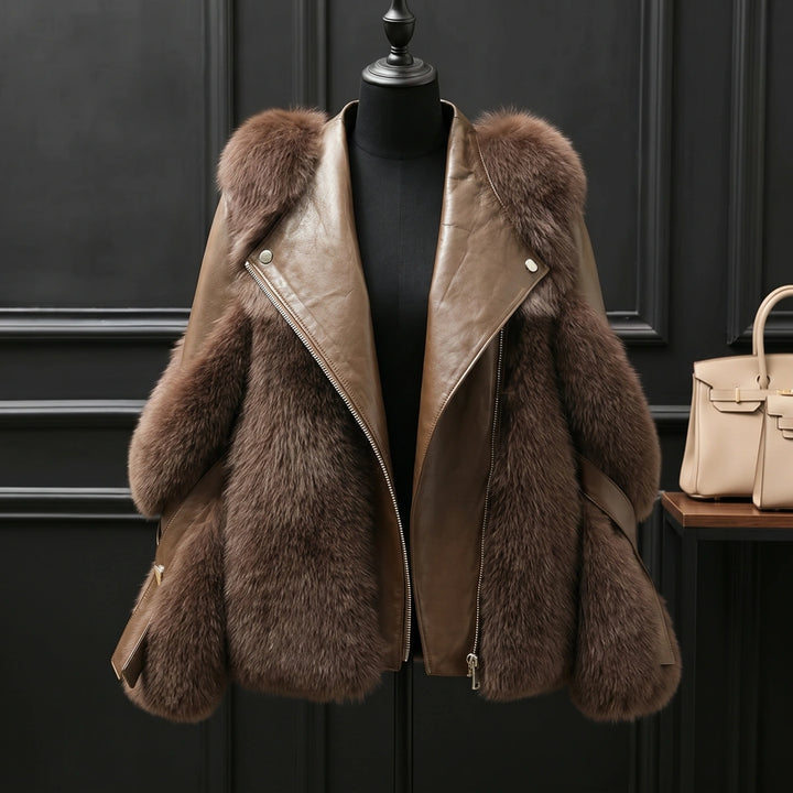 Xenia Faux Fur Lapel Jacket - Brown