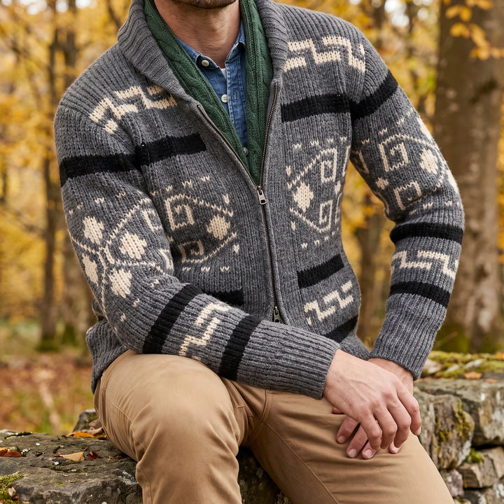 Raleigh Western Jacquard Shawl Cardigan - Gray