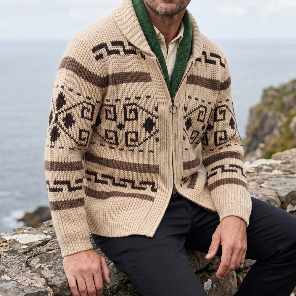 Raleigh Western Jacquard Shawl Cardigan - Beige