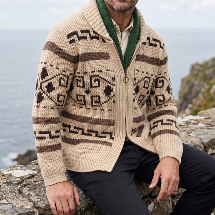 Raleigh Western Jacquard Shawl Cardigan - Beige