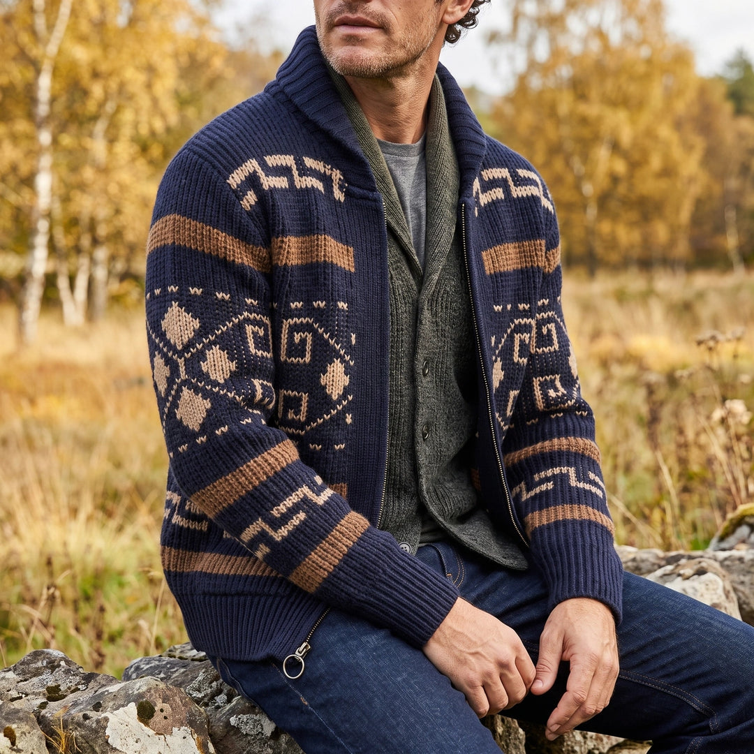 Raleigh Western Jacquard Shawl Cardigan - Navy
