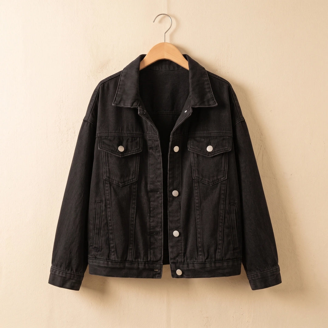 Camille Relaxed Fit Denim Jacket - Black