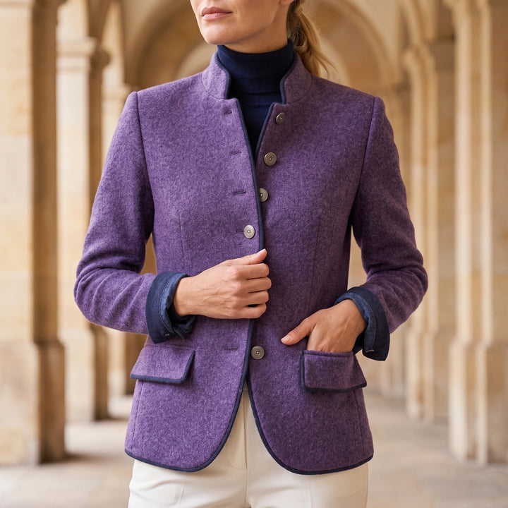 Rosamund Stand Collar Wool Blazer - Purple