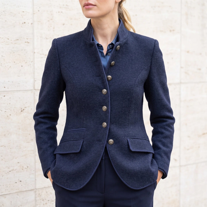 Rosamund Stand Collar Wool Blazer - Dark Blue
