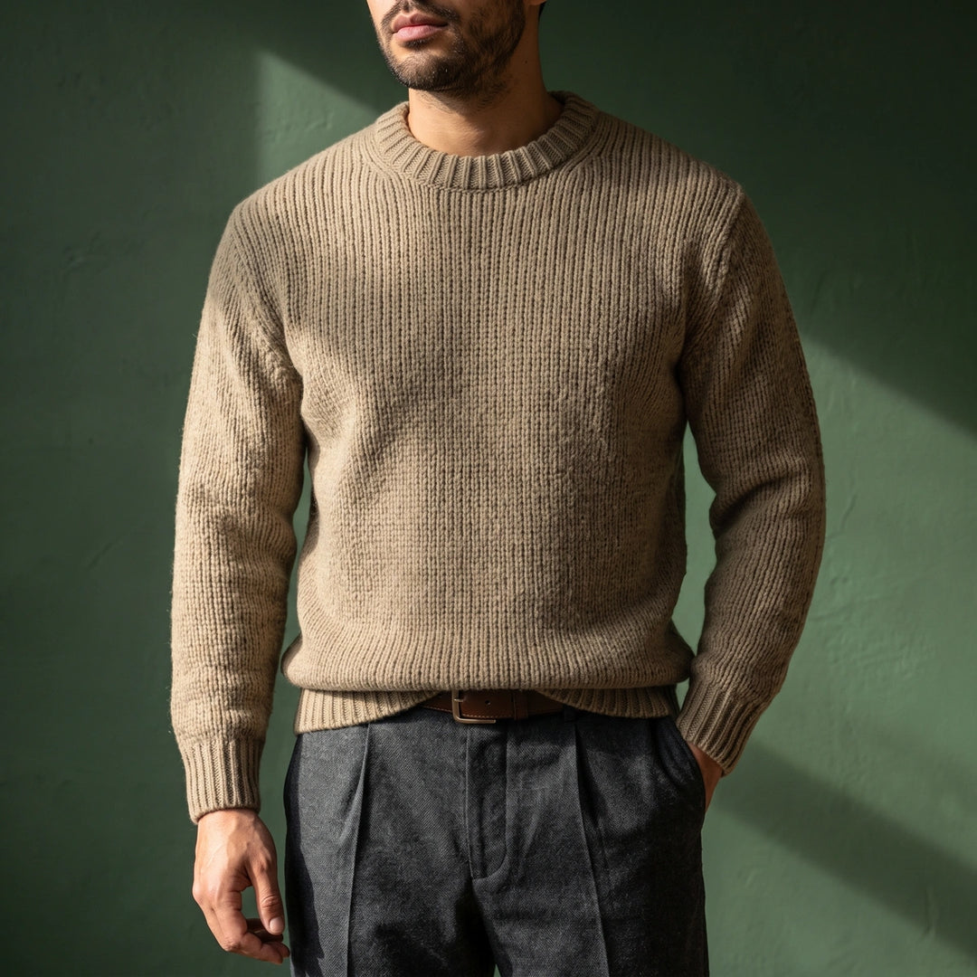 Lorcan Relaxed Textured Knit Crew Sweater - Khaki